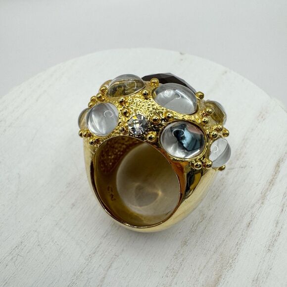 Huge Domed Cocktail Ring Faux Garnet With Clear Cabochons HSN QVC Size 6.5 - Picture 8 of 13